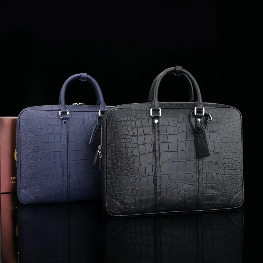 Crocodile Belly Leather Briefcase – Men's Luxury Laptop Business Bag
