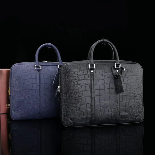 Crocodile Belly Leather Briefcase – Men's Luxury Laptop Business Bag