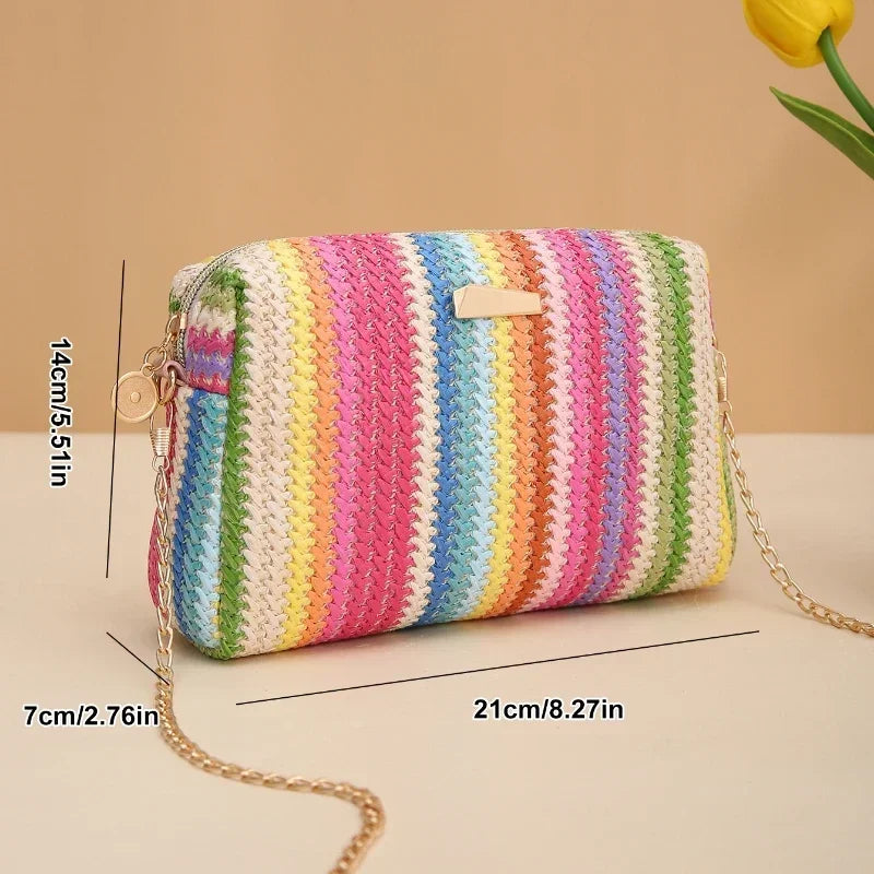 Straw Woven Crossbody Bag Women Summer Beach Chain Shoulder Purse
