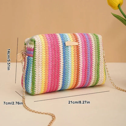 Straw Woven Crossbody Bag Women Summer Beach Chain Shoulder Purse