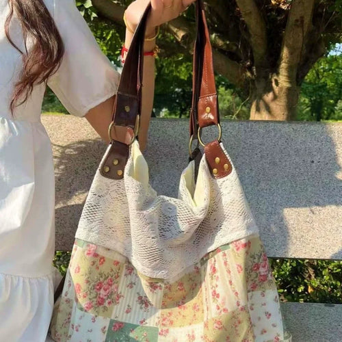 Fairycore Lace Patchwork Shoulder Bag – Mori Girl Boho Handbag