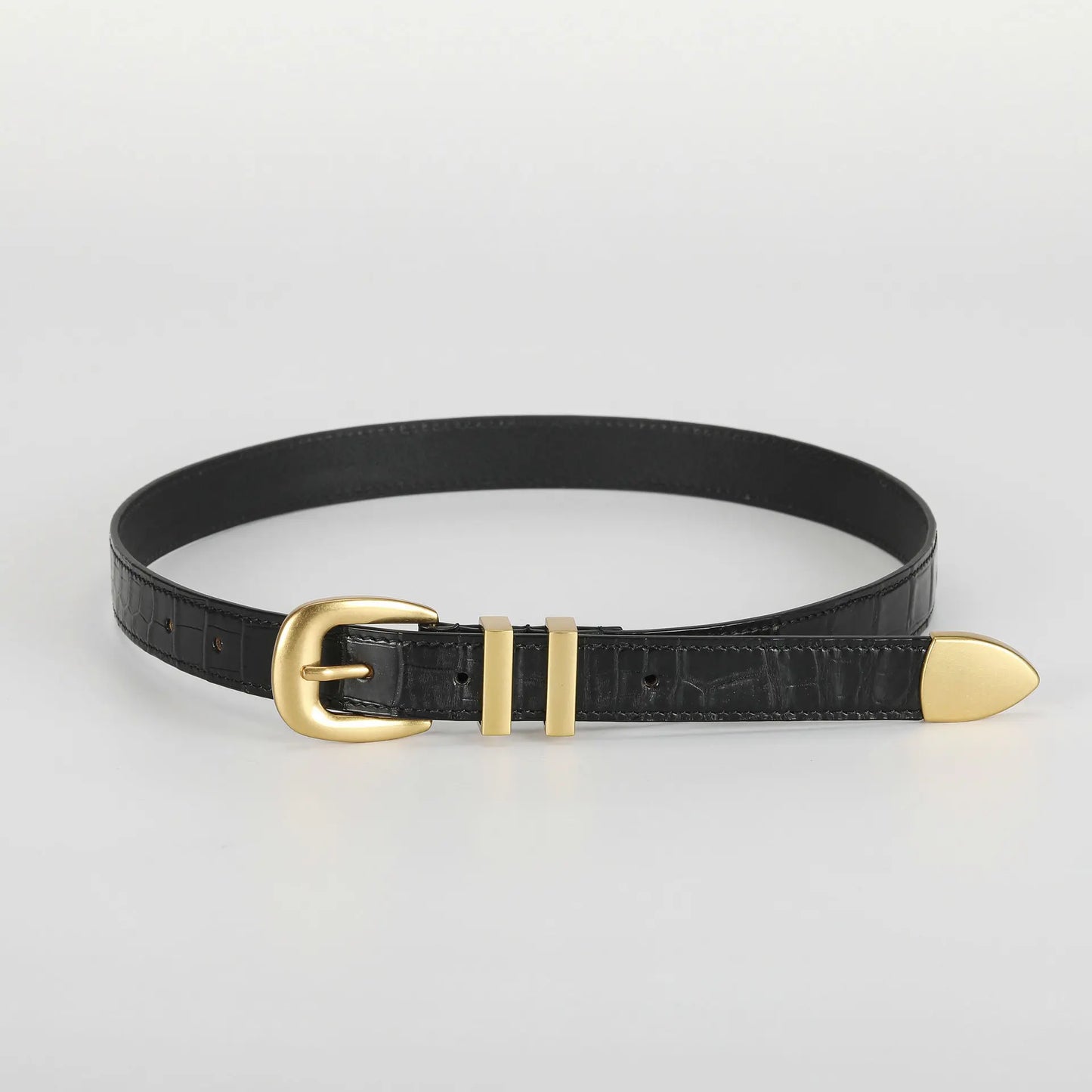 Women's Crocodile Leather Belt with Gold Pin Buckle