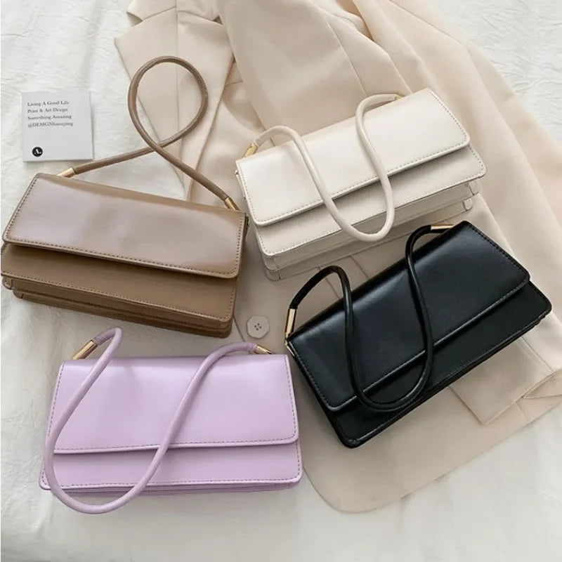 PU Leather Baguette Shoulder Bag – Minimalist Underarm Handbag