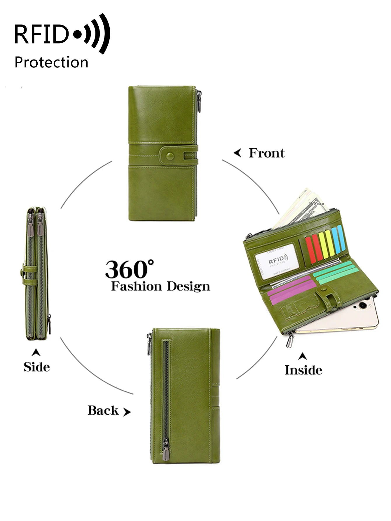 RFID Blocking Women's Long Wallet – Large Capacity Zipper Clutch