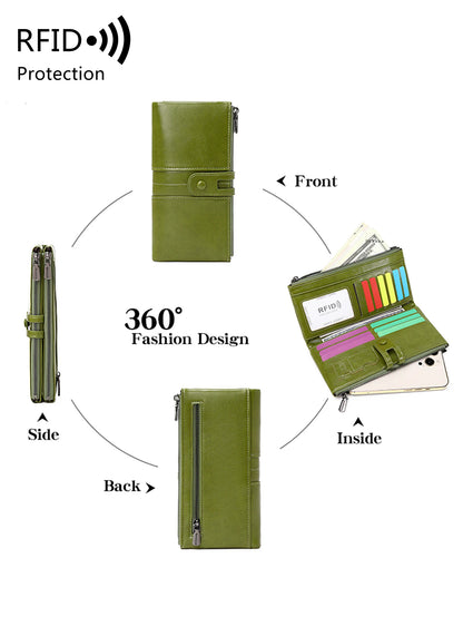 RFID Blocking Women's Long Wallet – Large Capacity Zipper Clutch