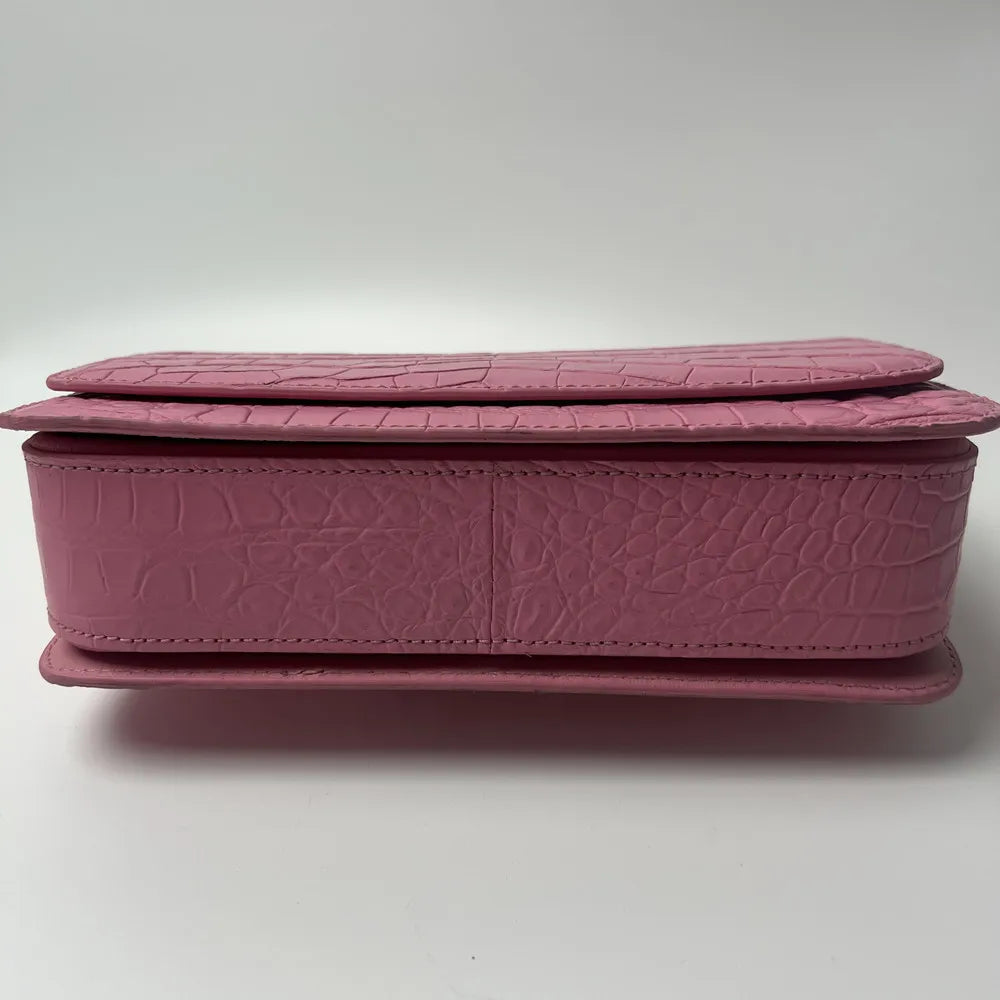 Crocodile Leather Flap Crossbody Bag – Women's Small Pink Shoulder Bag