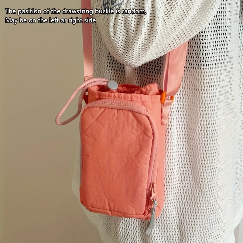 Small Crossbody Shoulder Pouch Bag with Water Bottle Holder & Phone Pocket