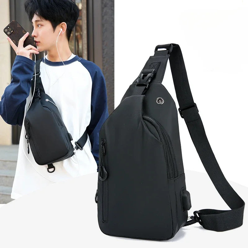 Men's Sling Bag with USB Charging Port & Headphone Jack
