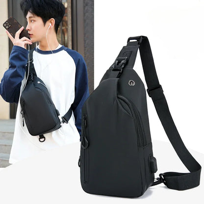Men's Sling Bag with USB Charging Port & Headphone Jack