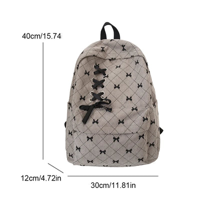 Corduroy Bow Print Backpack for Women – Large Laptop School Bag