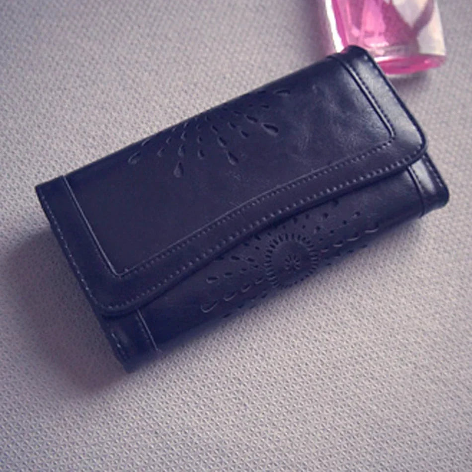 Vintage Hollow-Out Leather Wallet Clutch Purse for Women