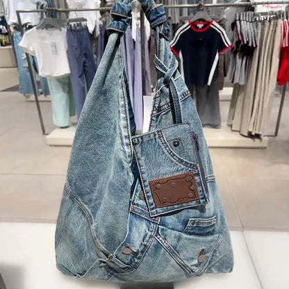 Washed Denim Women Handbags Y2k Chian Shoulder Bags Female Simple Large Capacity Student Ladies Big