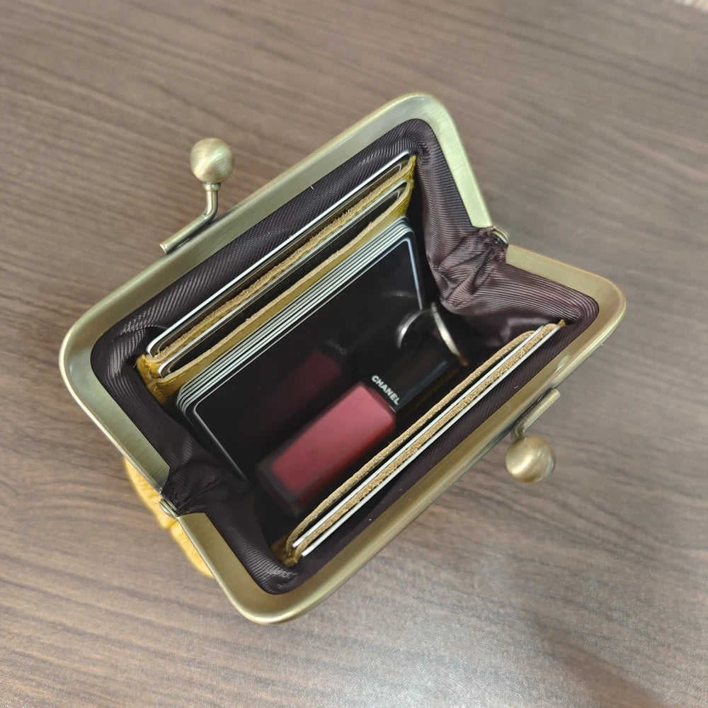 Genuine Leather Kiss Lock Coin Purse for Women