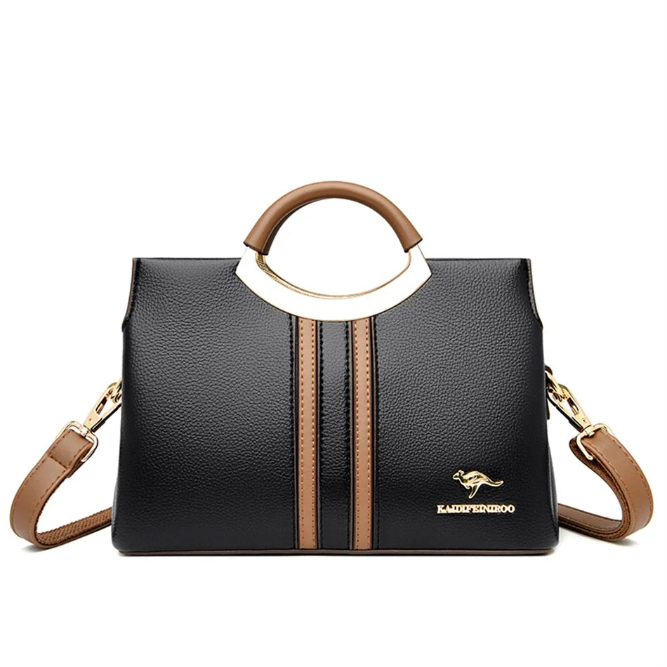 Genuine Leather Crossbody Bag for Women – 3-Layer Designer Shoulder Purse