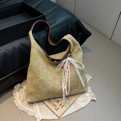 Woven Straw Tote Bag for Women – Casual Beach Shoulder Bag