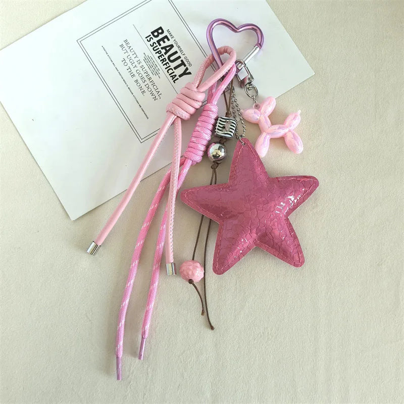 Y2K Star Keychain & Bag Charm – Leather Rope Pendant Keyring