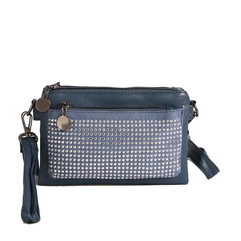Rhinestone Rivet Clutch Bag for Women – Wristlet Crossbody