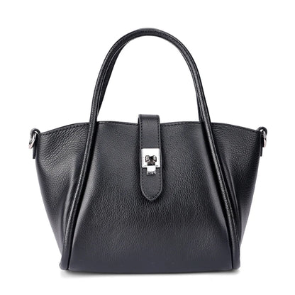 Genuine Leather Mini Tote Bag for Women – Cowhide Shoulder Handbag with Lock Closure