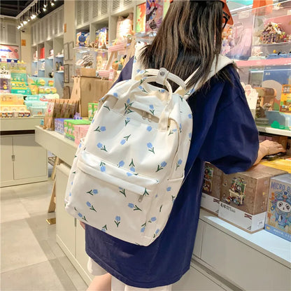 Floral Print Nylon Backpack – Lightweight Women's School Bag