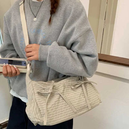 Retro Grid Shoulder Bag – Large Capacity Korean Crossbody