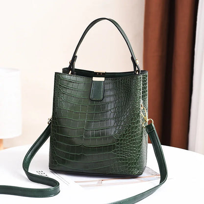 Crocodile Pattern Bucket Bag for Women – Large Crossbody Handbag