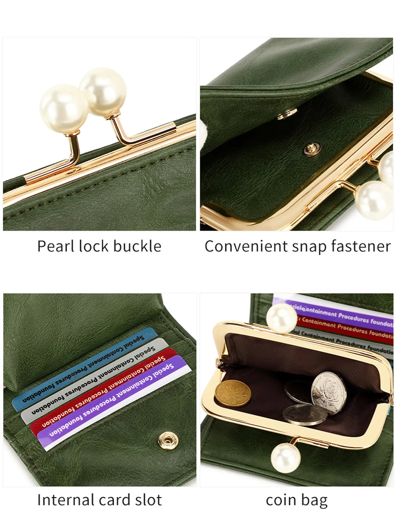 Pearl Kiss-Lock Women's Trifold Wallet – Large Capacity PU Leather