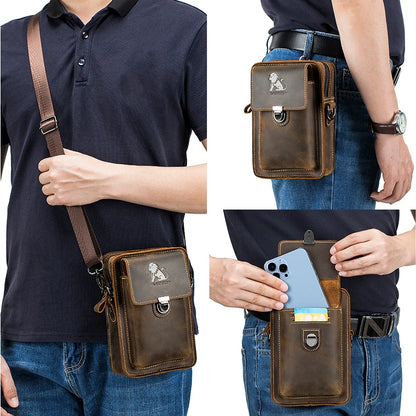 Men's Leather Phone Bag – Cowhide Belt Waist & Crossbody Bag