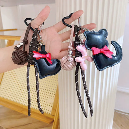 PU Leather Heart Bow Keychain with Balloon Dog Charm