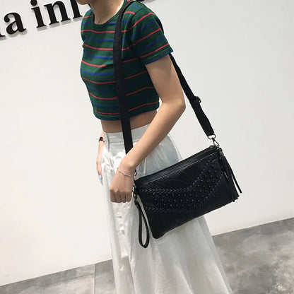 Tassel Leather Crossbody Bag – Women's Studded Clutch Purse