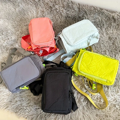 Mini Nylon Crossbody Bag with Phone Pocket & Bottle Holder