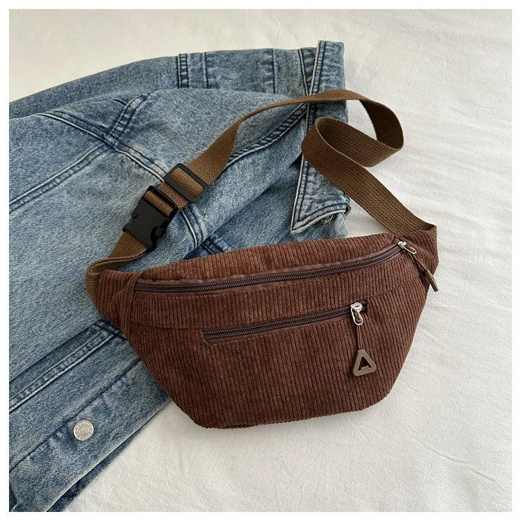 Corduroy Fanny Pack – Retro Crossbody Chest Waist Bag for Women