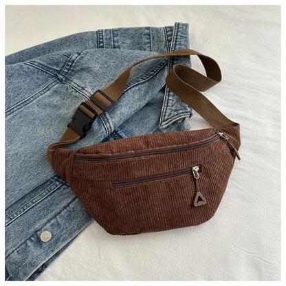 Corduroy Fanny Pack – Retro Crossbody Chest Waist Bag for Women
