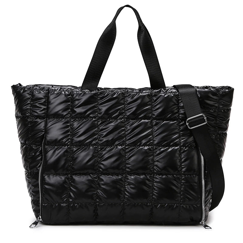 Quilted Puffer Tote Bag – Large Travel & Gym Shoulder Bag