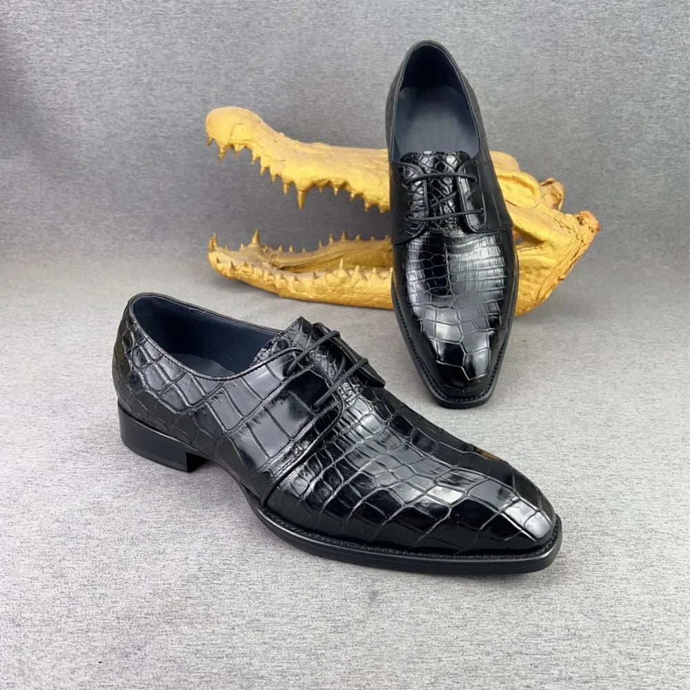 Crocodile Leather Oxford Dress Shoes for Men – Square Toe