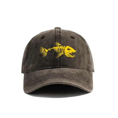 Fish Bone Baseball Cap Distressed Washed Cotton Fishing Hat