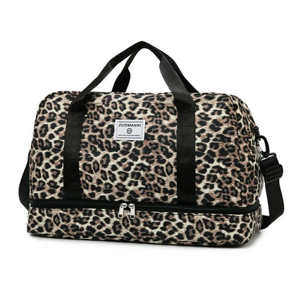 Leopard Print Gym Bag with Shoe Compartment – Travel Duffle