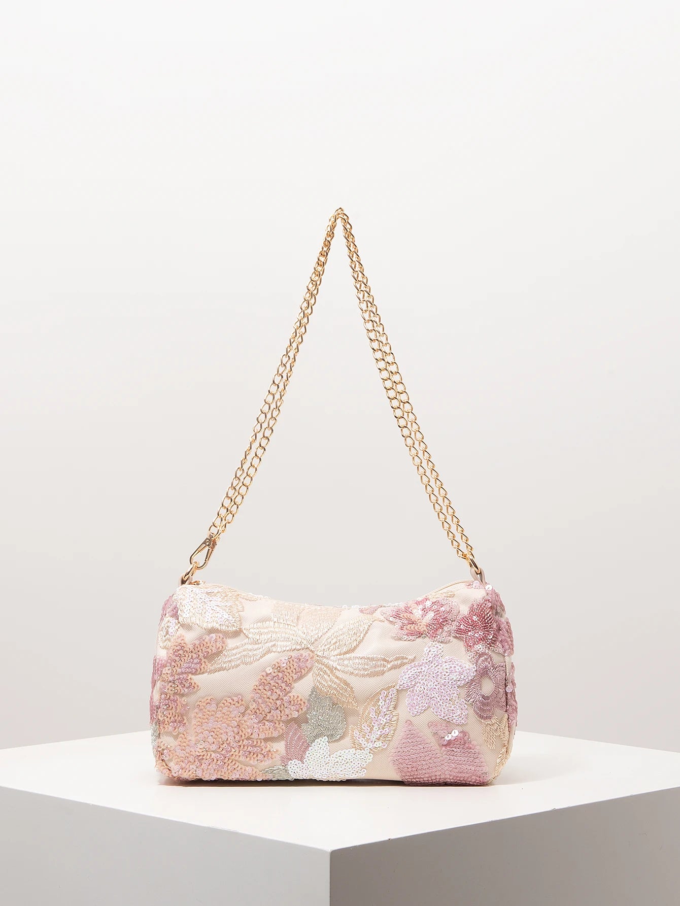 Floral Sequin Shoulder Bag – Beaded Embroidery Chain Strap Purse