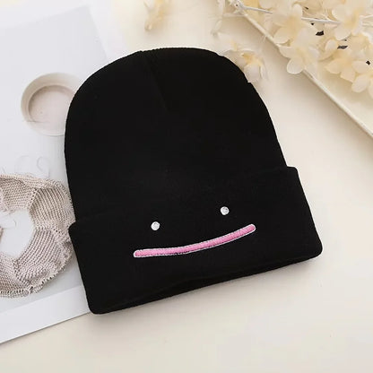 Embroidered Smile Knit Beanie – Stretchy Winter Hat