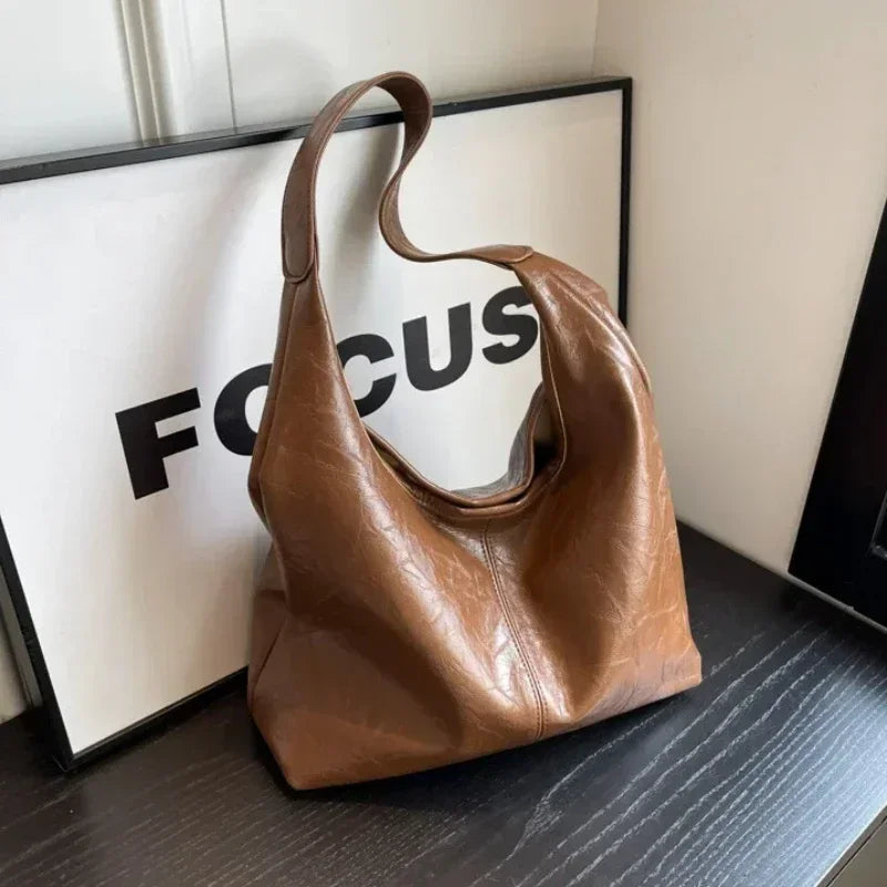 Large PU Leather Shoulder Bag – Soft Hobo Tote for Women