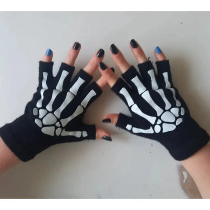 Skeleton Skull Fingerless Gloves – Glow in the Dark Punk Knit