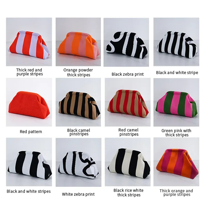 Crochet Knit Clutch Bag Women's Ruched Cloud Dumpling Purse