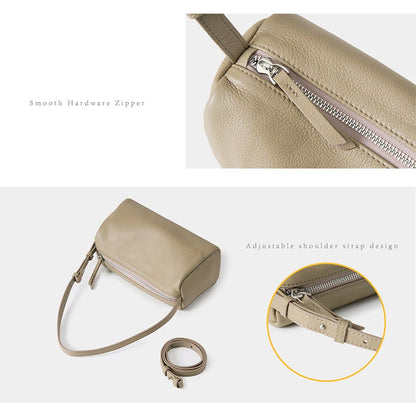 Genuine Leather Mini Cylinder Crossbody Bag for Women – Soft Pebbled Shoulder Bag