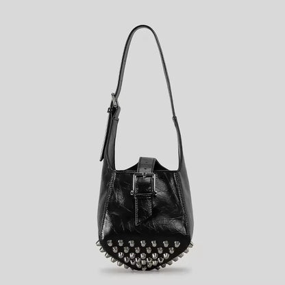 Bucket Bag Women Luxury Designer Handbag Purse Pu Mosaic Belt Buckle Rivet Decoration Underarm