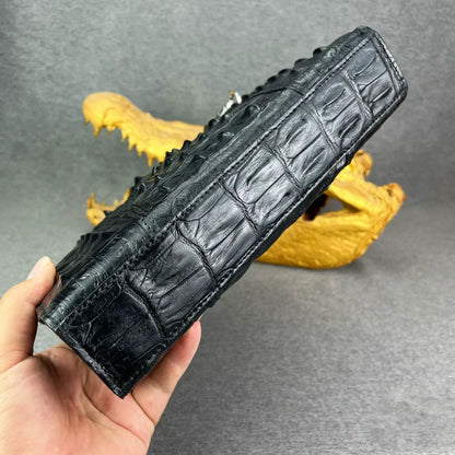 Crocodile Back Leather Wrist Clutch for Men – Large Black