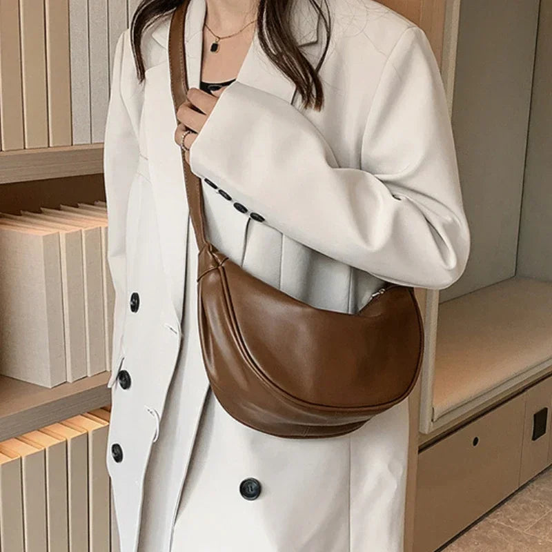 Women's Half Moon Leather Shoulder Bag – Soft Hobo Crossbody Purse