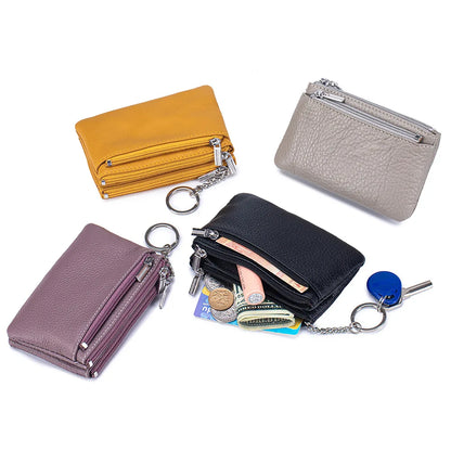 Genuine Leather Coin Purse Mini Wallet with Key Ring for Women