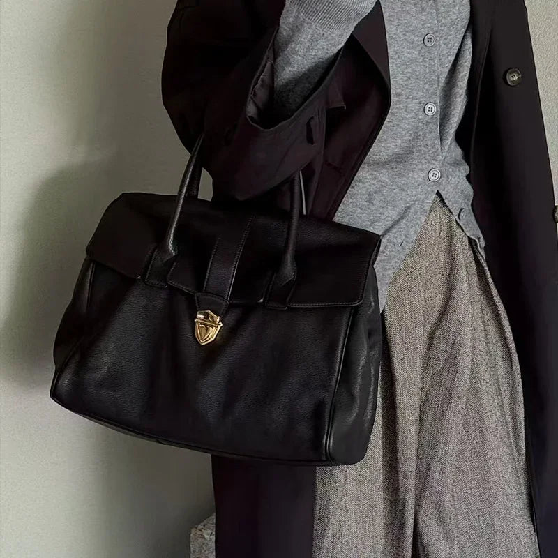 Luxury Lock Tote Bag Large Leather Handbag for Women