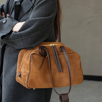 Genuine Suede Leather Tote Bag – Large Capacity Cowhide Shoulder Handbag