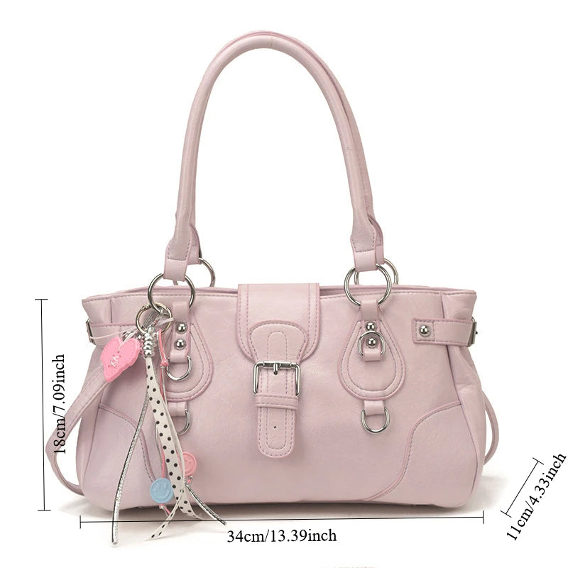 Women's Vintage Leather Handbag – Y2K Chic Shoulder Bag