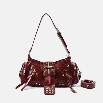 Gothic Rivet Shoulder Bag – Y2K Punk PU Leather Handbag